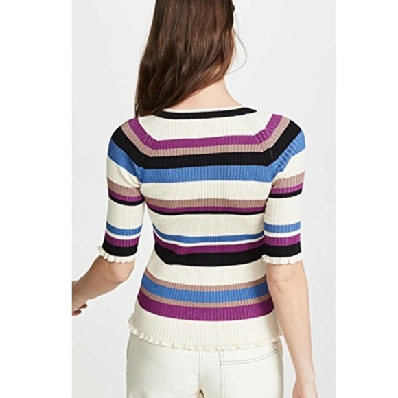 Eleven Six Abi 70s Multi Stripe Short Sleeve Sweater Medium - Picture 4 of 11